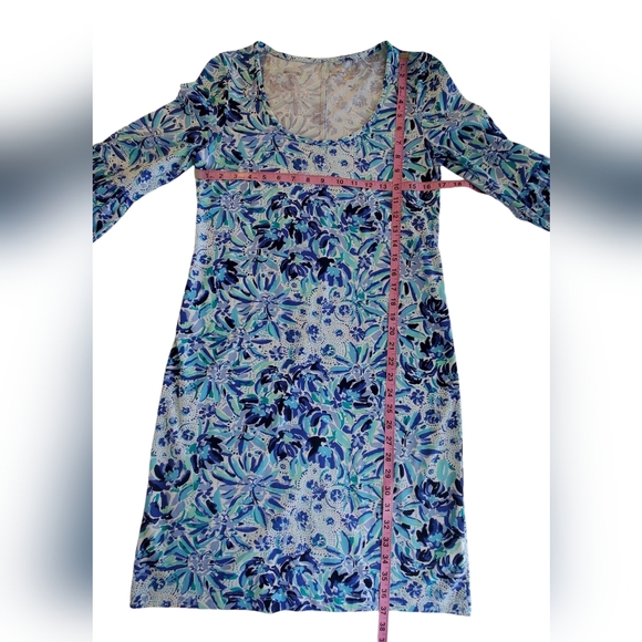 Lilly Pulitzer Carlile Small Blue Iris High Mainten Blouson Sleeve Pima Beach S - Picture 10 of 13
